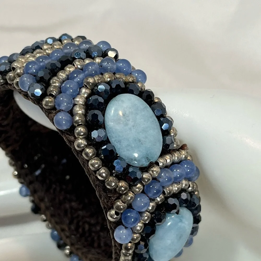 Blue Bead Cuffed Hemp Bracelet